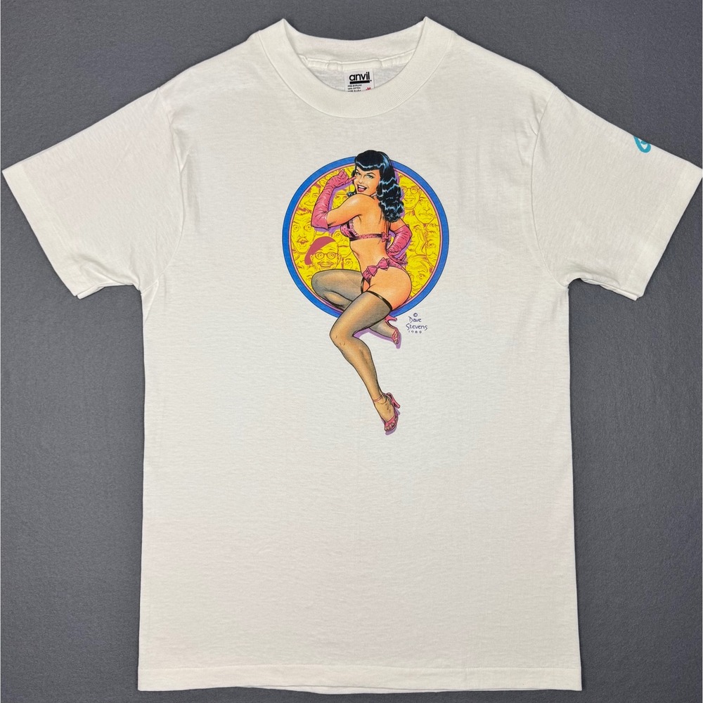 Vintage 1989 Dave Stevens Pin-up T-Shirt Medium Anvil USA Graphitti Designs NOS - Picture 2 of 13